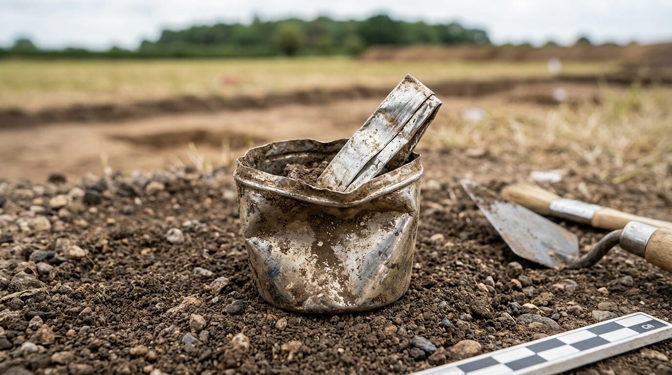 Amuleto de prata romano com inscrição latina, encontrado em Nida perto de Frankfurt