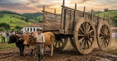 Carro de boi gigante feito por mineiro exige 20 animais, desafia padrões e vira atração regional enquanto família reivindica maior do mundo sem registro oficial