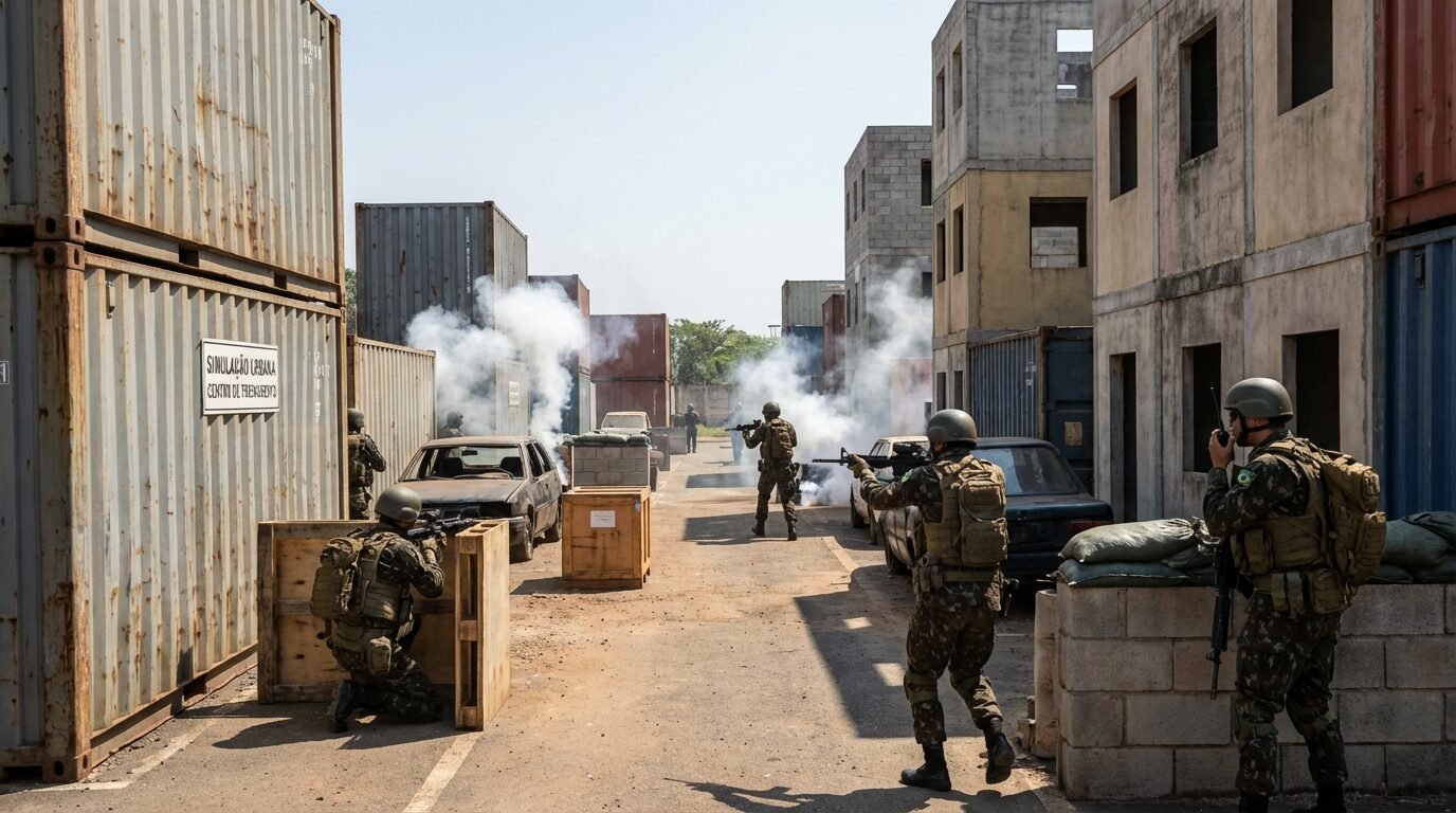 Militares do Exército treinando em estrutura de contêineres no CIOU em Campinas
