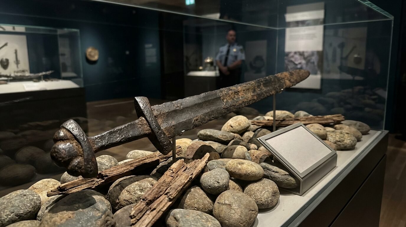 Espada viking do século 10 encontrada no rio Supraśl, agora exposta no Museu do Exército de Białystok, na Polônia