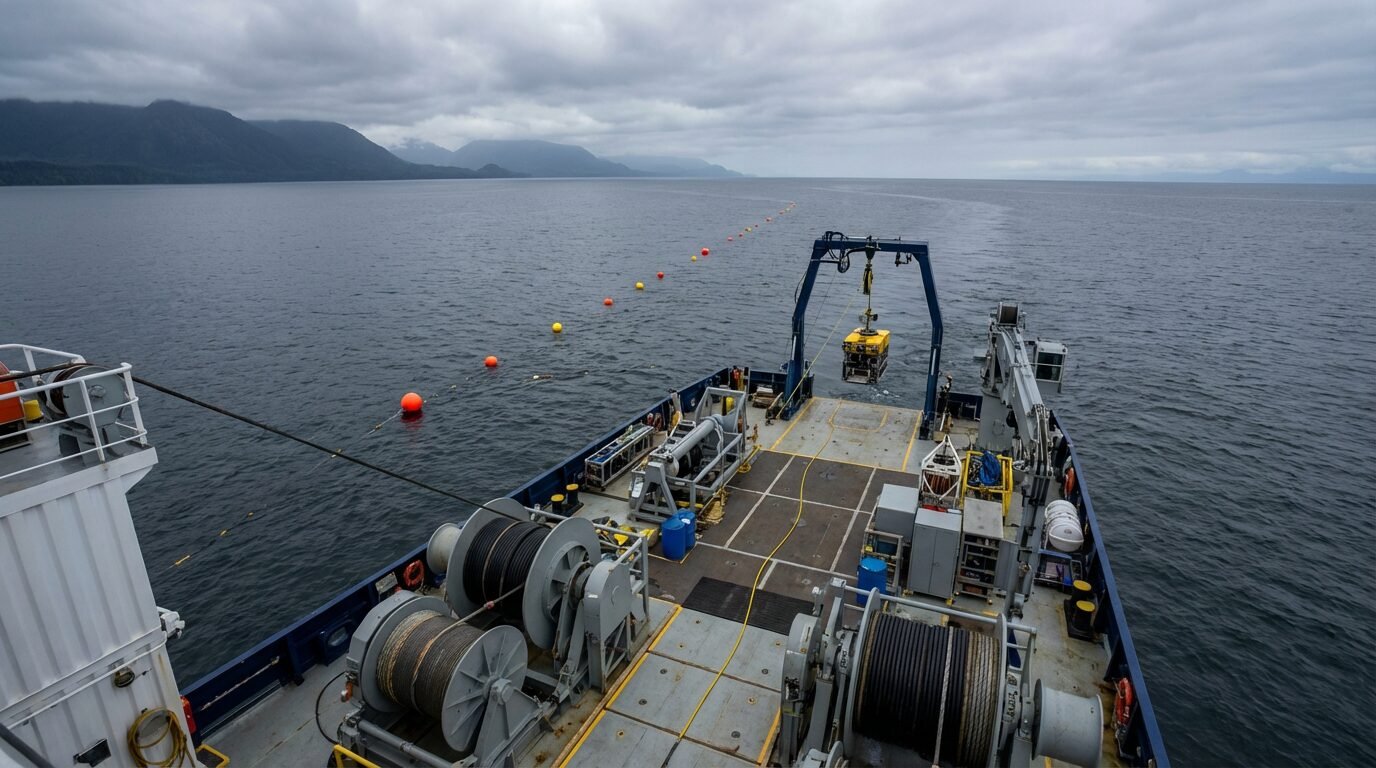 Navio de pesquisa realiza perfil sísmico ao largo da Ilha de Vancouver para mapear zona de subducção em colapso