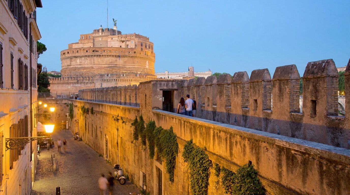 Vista do Passetto di Borgo ligando o Vaticano ao Castelo de Santo Ângelo em Roma