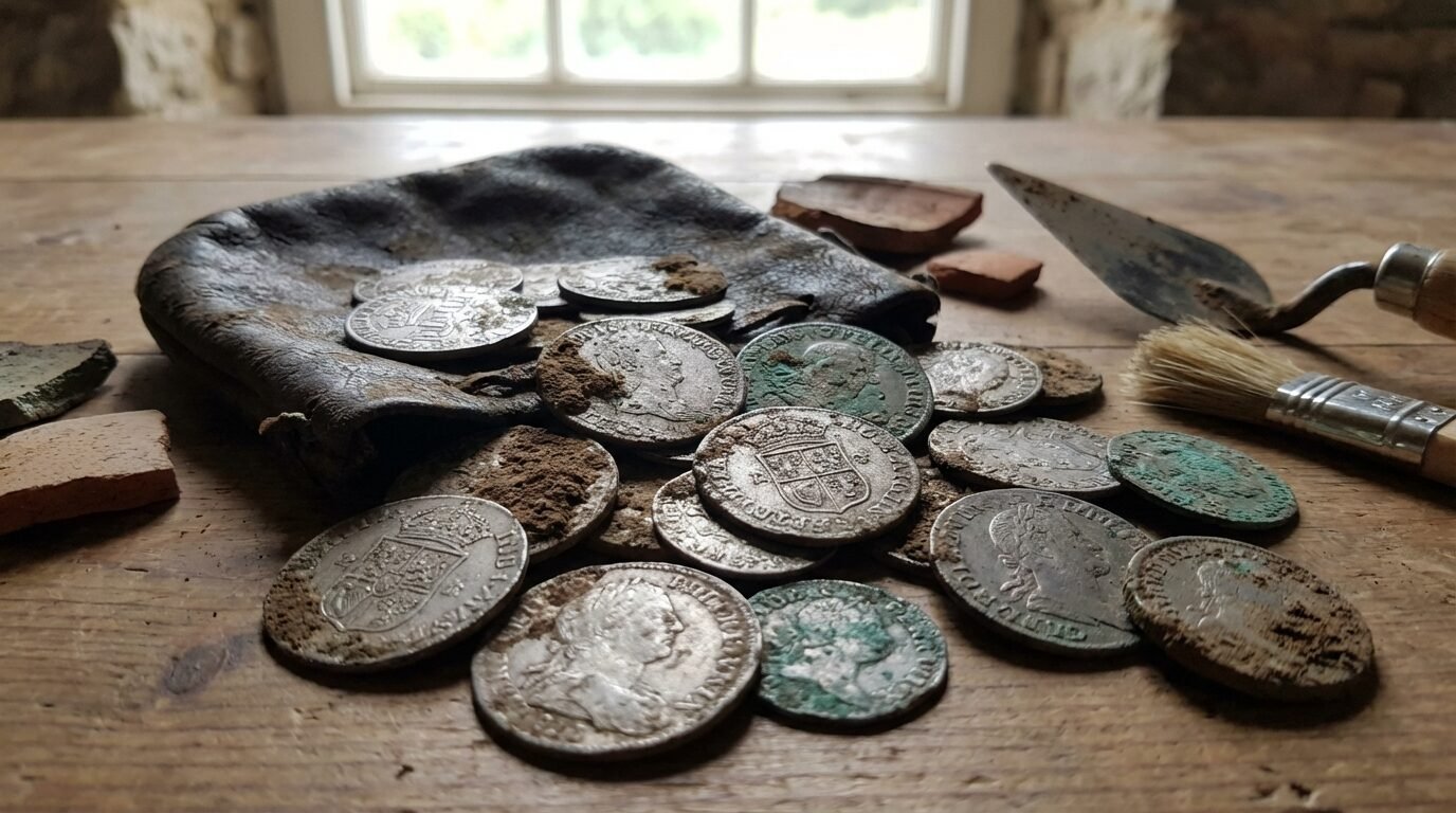 Conjunto de moedas de prata do século 17 descoberto em Wettin-Löbejün, Saxônia-Anhalt, durante obras em antiga fazenda