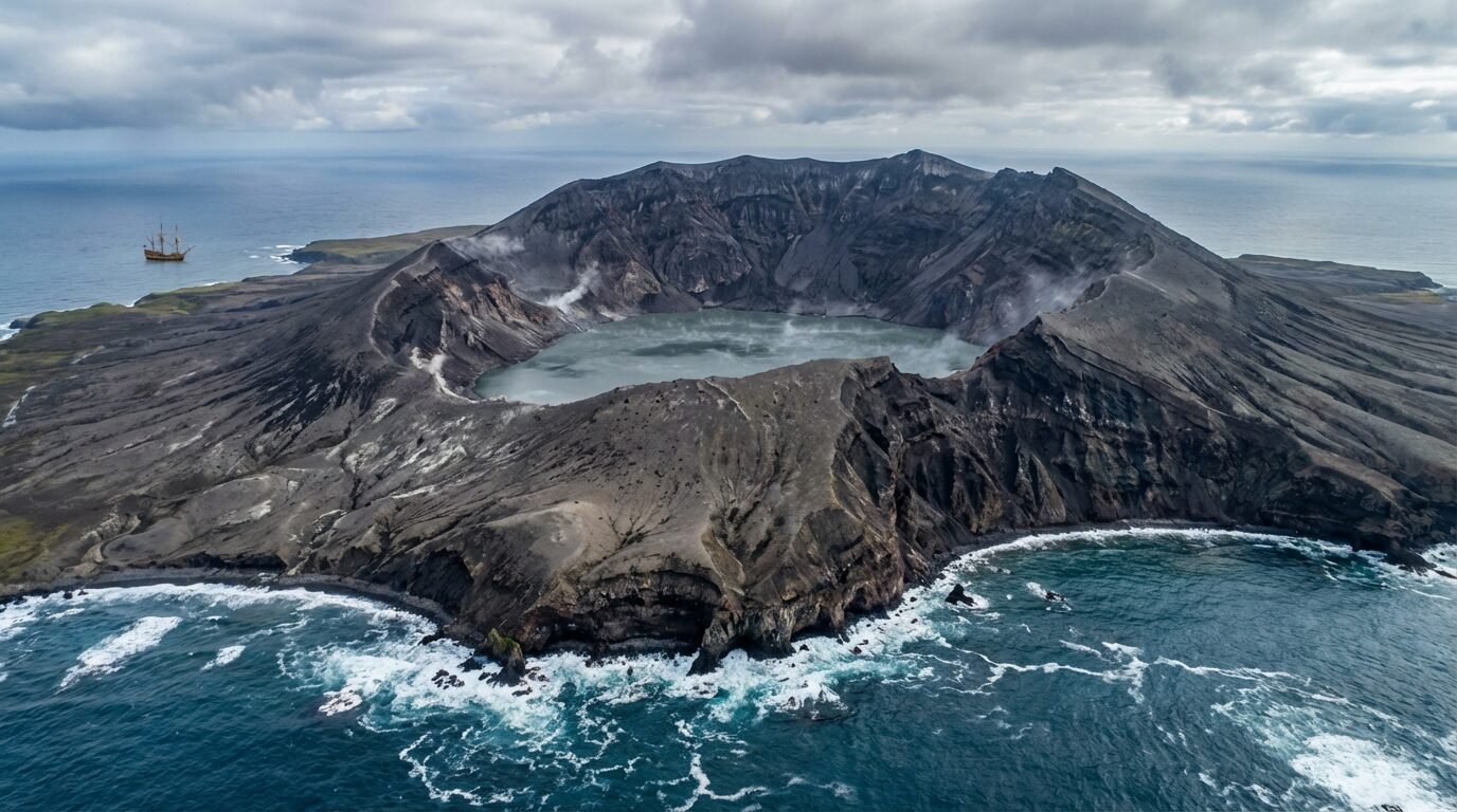 Caldeira do vulcão Zavaritskii na Ilha Simushir, Ilhas Kuril, no Pacífico Norte